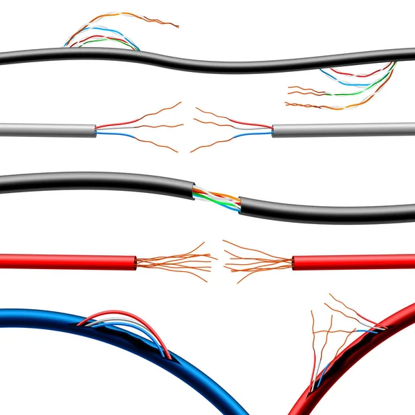 Set de cables eléctricos dañados realistas — Archivo Imágenes Vectoriales