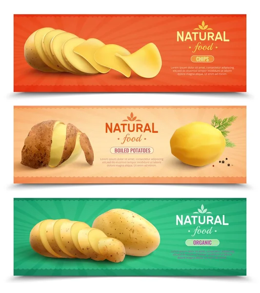 Natural Food Realistic Horizontal Banners — Stock Vector