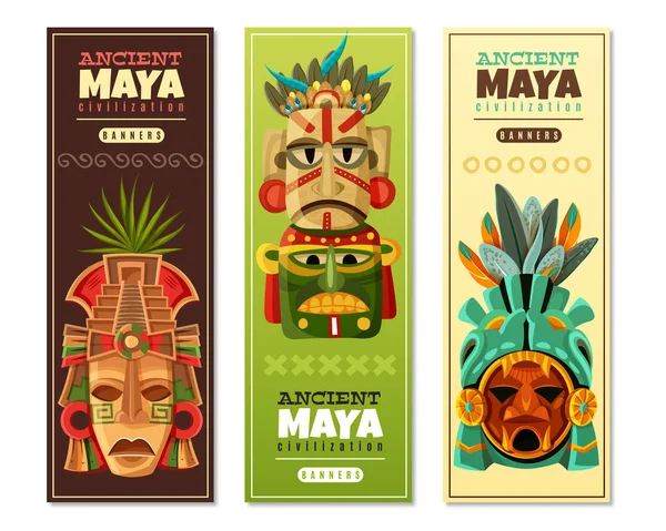 Bandiere verticali di civiltà Maya — Vettoriale Stock