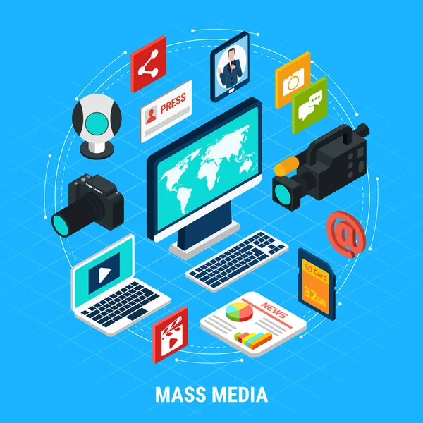 Composizione isometrica dei mass media — Vettoriale Stock