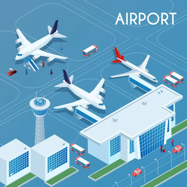 Illustration isométrique extérieure de l'aéroport — Image vectorielle