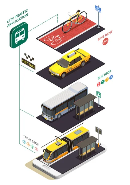 Isometrisches Konzept für den öffentlichen Verkehr — Stockvektor