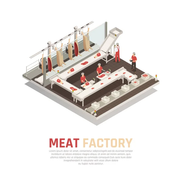 Meat Factory Isometric Composition — Stock Vector