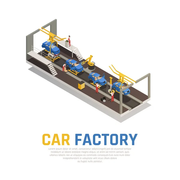 Auto fabriek isometrische samenstelling — Stockvector