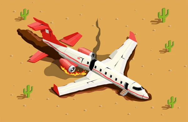 Aircraft Desert Crash Composition — Stock Vector