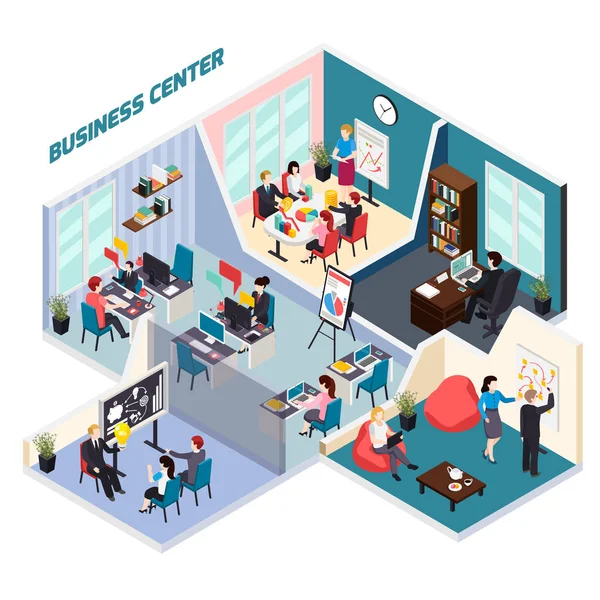 Business Center Isometric Composition — Stock Vector