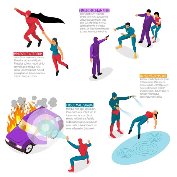 Süper kahraman izometrik Infographics — Stok Vektör