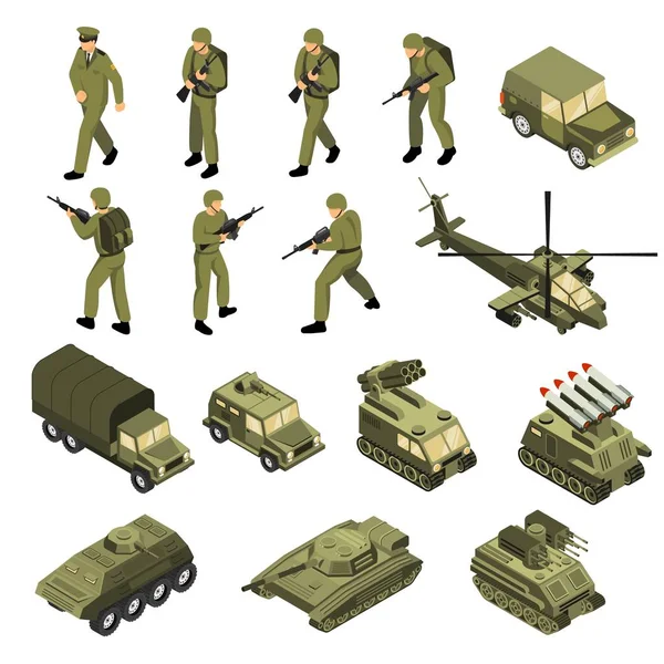 Set de iconos isométricos del ejército — Vector de stock