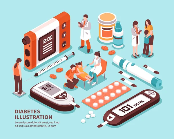 Composição Isométrica Diabetes — Vetor de Stock