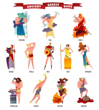 Ancient Greece Gods Cartoon Set vector Ancient Greece Gods Cartoon Set vector