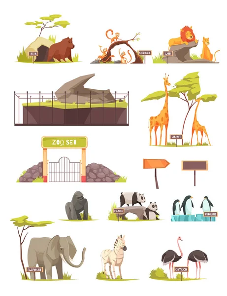 Zoo Animaux Cartoon Icônes Collection — Image vectorielle