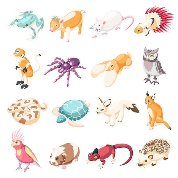 Exotic Pets Isometric Icons — Stock Vector