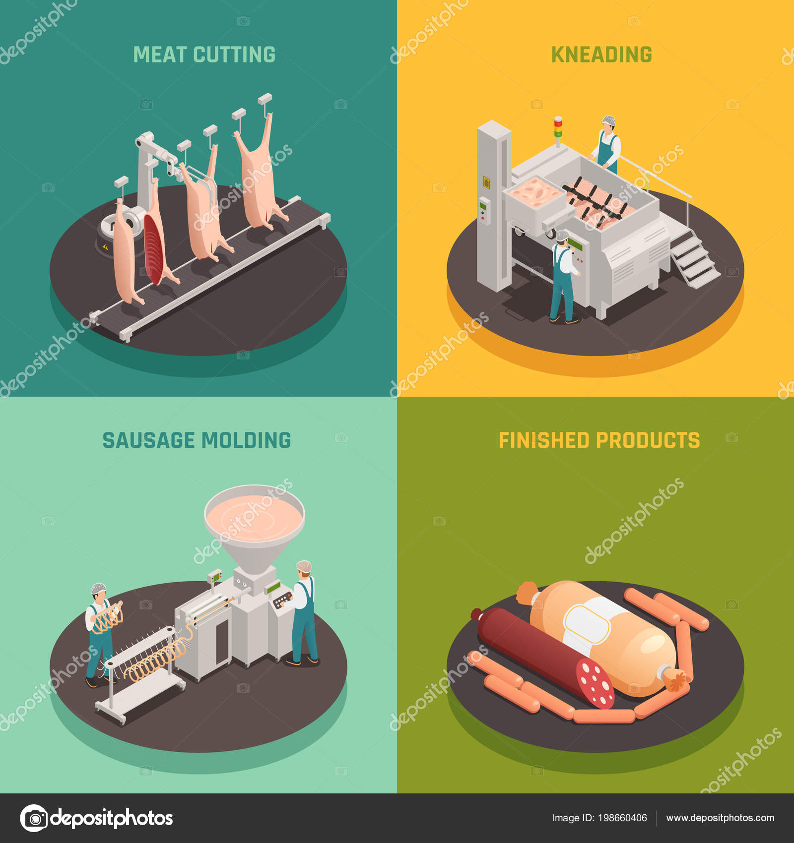Sausage Factory Isometric Design Concept Stock Vector Image by