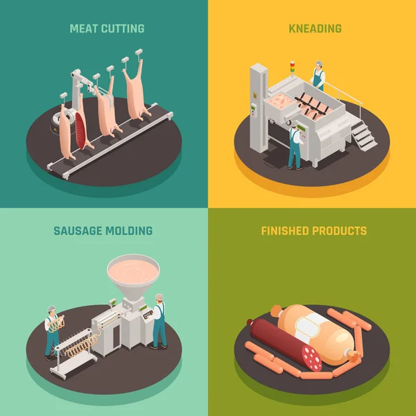 Concept de conception isométrique de l'usine de saucisses — Image vectorielle