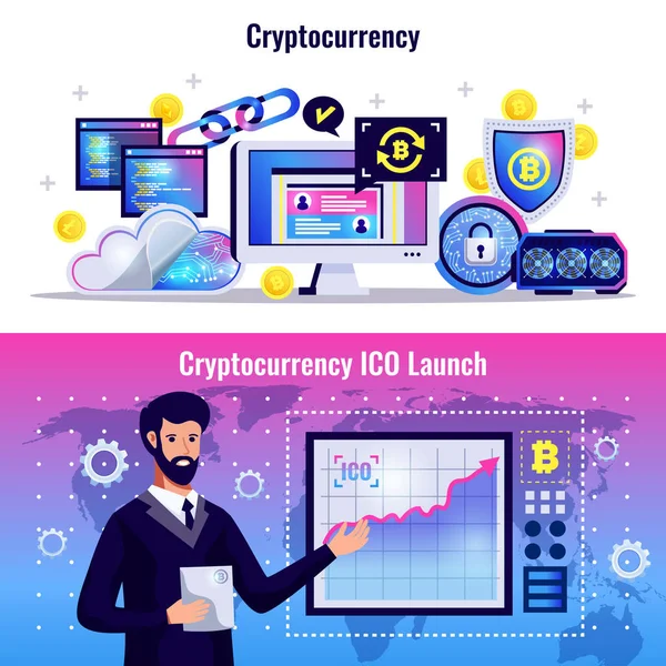 Cryptocurrency vízszintes bannerek — Stock Vector