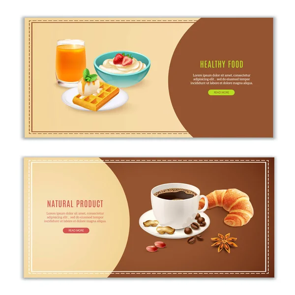 Breakfast Realistic Banners Set - Stok Vektor