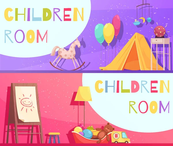 Παιδικό δωμάτιο οριζόντια κινουμένων σχεδίων Banners — Διανυσματικό Αρχείο