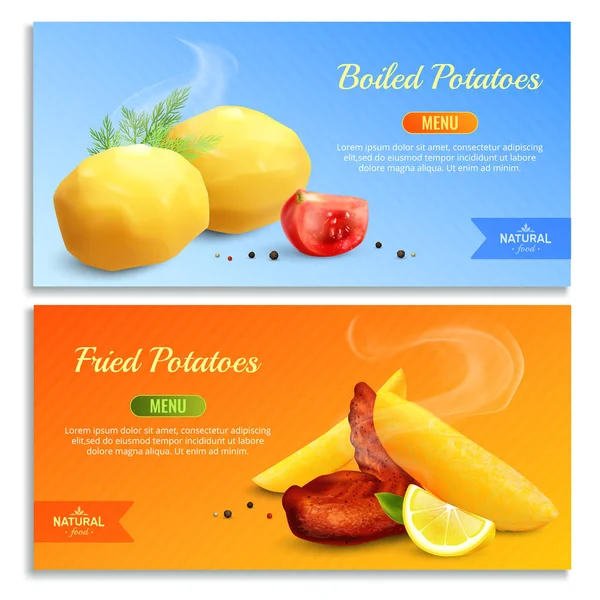 Bandiere realistiche di patate bollite e fritte — Vettoriale Stock