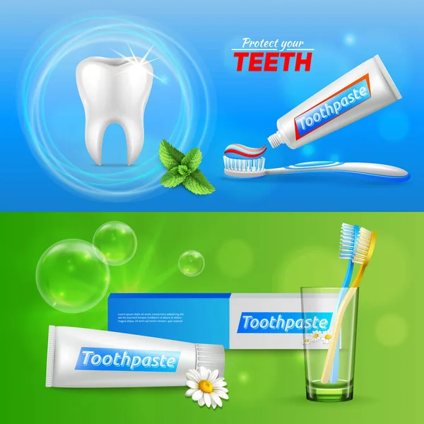 Tooth Dental Realistic Banners - Stok Vektor