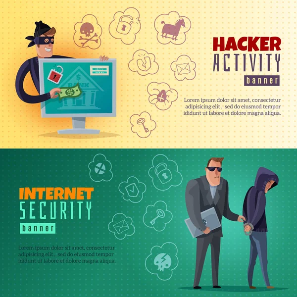 Hacker Cartoon horizontale Banners — Stockvector