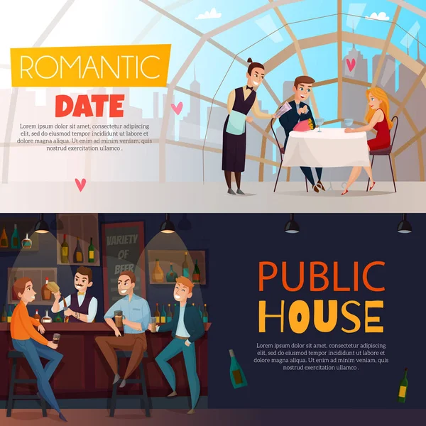 Restaurant Pub Visiteurs Horizontal Banner Set — Image vectorielle