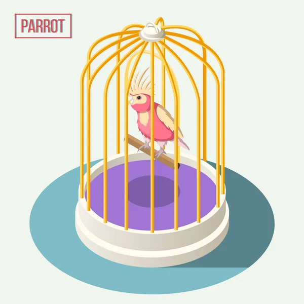 Papagei im Käfig isometrische Zusammensetzung — Stockvektor