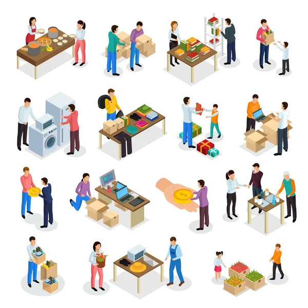 Goods Donation Isometric Set — Stock Vector