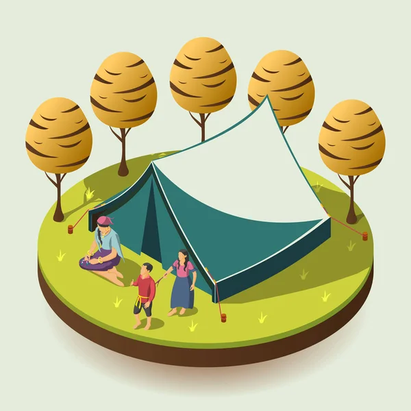 Gypsy Camping Isometric Design Concept — Stock Vector