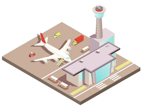 Concepto de diseño isométrico del aeropuerto — Vector de stock