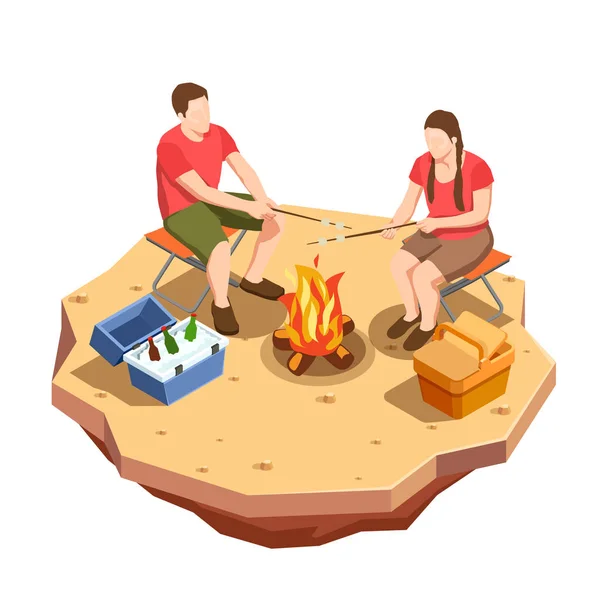 Campfire Outing Isometric Composition — Stock Vector