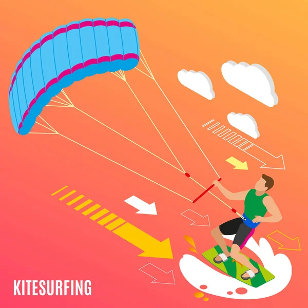 Kite Surfing Isometric Background — Stock Vector