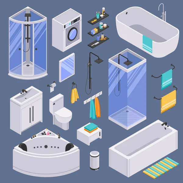 Cuarto de baño Set isométrico Fondo — Vector de stock