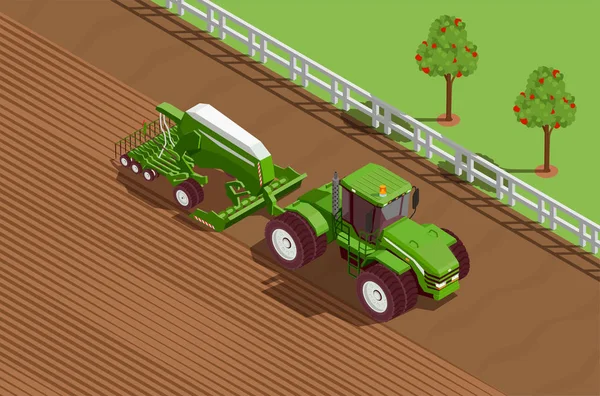 Agricultural Machines Isometric Background — Stock Vector