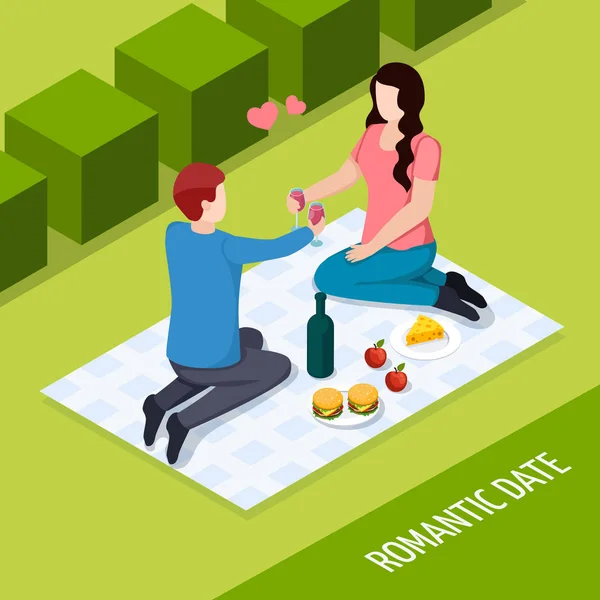 Romantic Date Outdoor Isometric Composition — Stock Vector