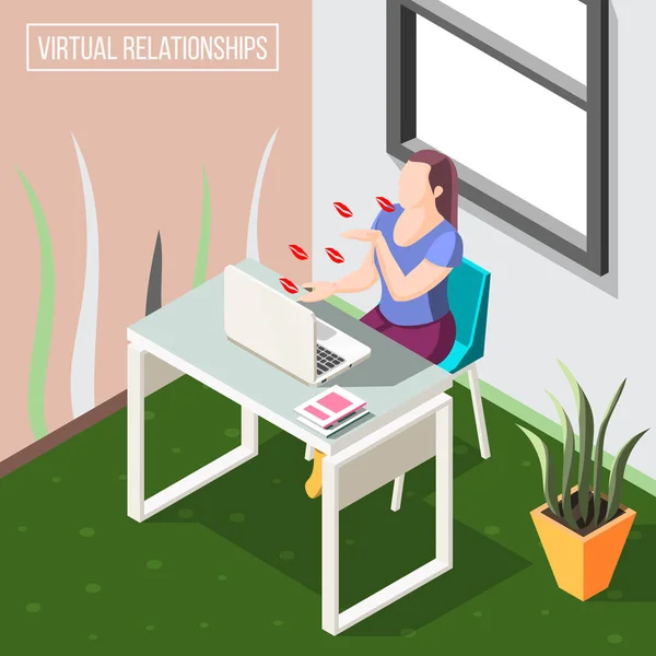 Virtual Relationships Isometric Background — Stock Vector