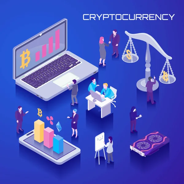 Virtual Currency Isometric Background — Stock Vector