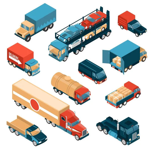 Delivery Trucks Isometric Set — Stock Vector