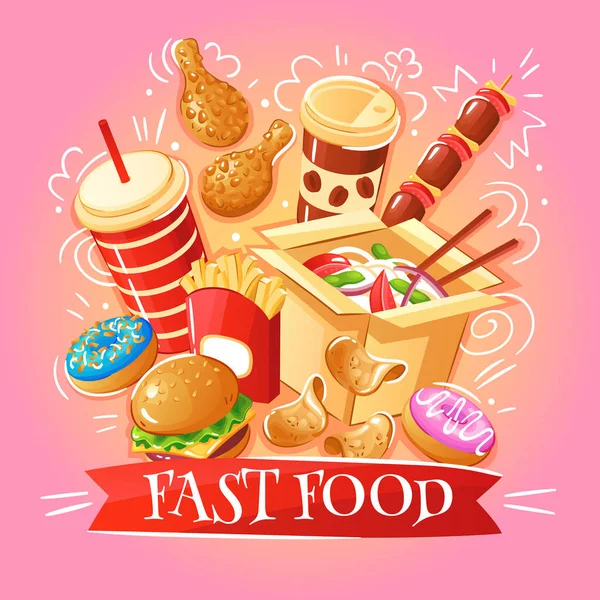 Ilustrasi makanan cepat saji - Stok Vektor