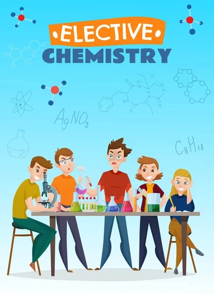 Elective Chemistry Cartoon Poster — Stock Vector