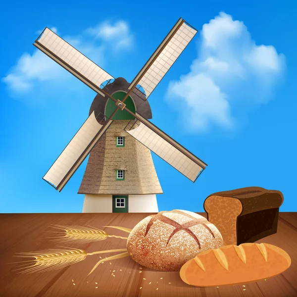 パンと小麦の背景イラスト — ストックベクタ