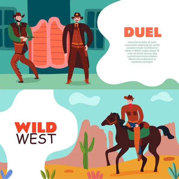 Vilda västern duell Banners — Stock vektor