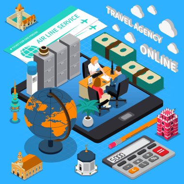Seyahat acentası izometrik kompozisyon
