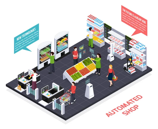 Composição Isométrica Automatizada Loja Realidade Virtual Para Informação Dos Bens — Vetor de Stock