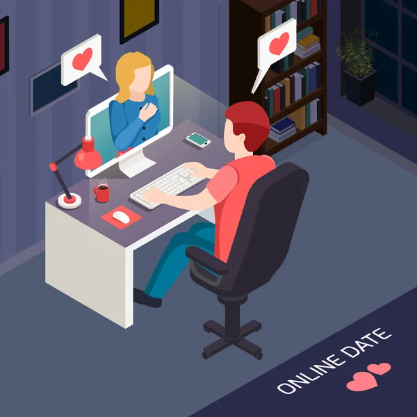 Romantic Date Online Isometric Composition — Stock Vector