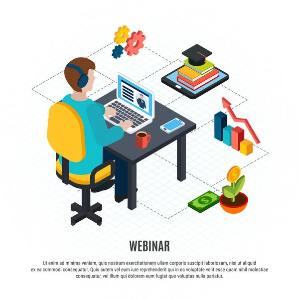 Webinar Isometric Flyer — Stock Vector