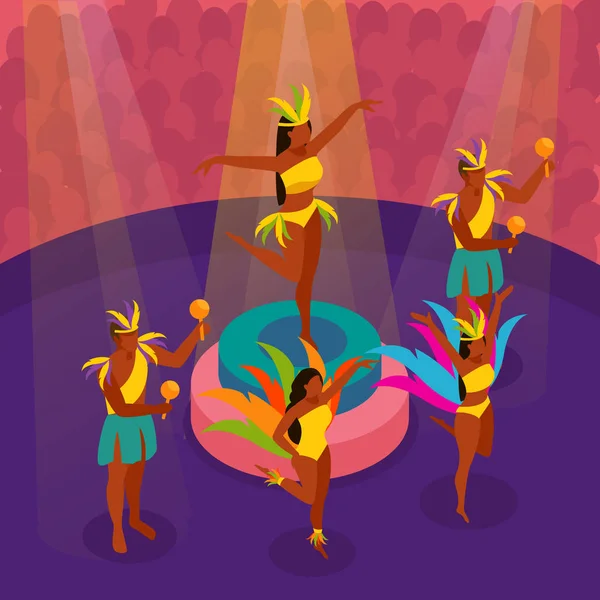 Braziliaans Carnaval dansen isometrische illustratie — Stockvector