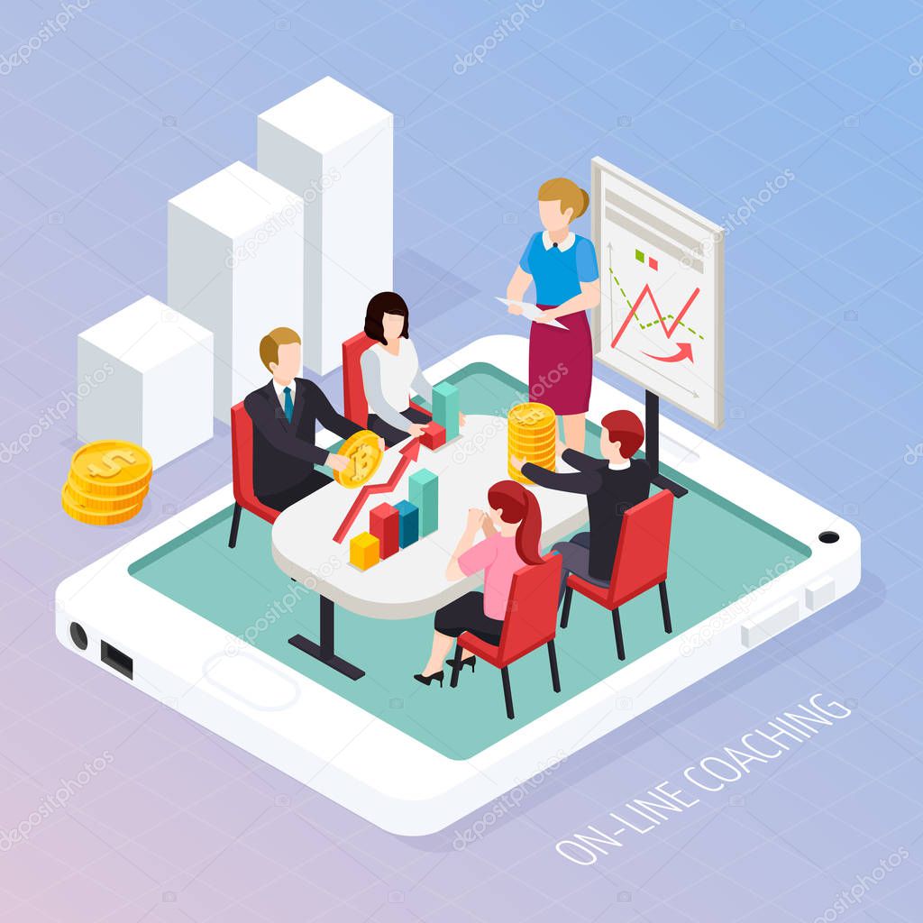 Business Coaching Online Isometric Composition