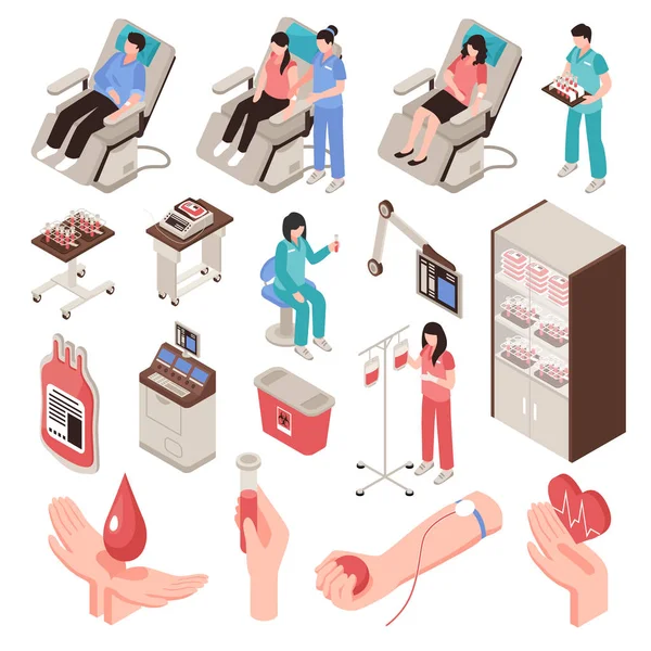 Donante de sangre Set isométrico — Archivo Imágenes Vectoriales