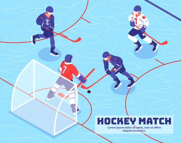 Isometrische Darstellung des Eishockeyspiels — Stockvektor