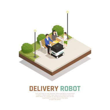 Teslimat robot taşıma izometrik kompozisyon